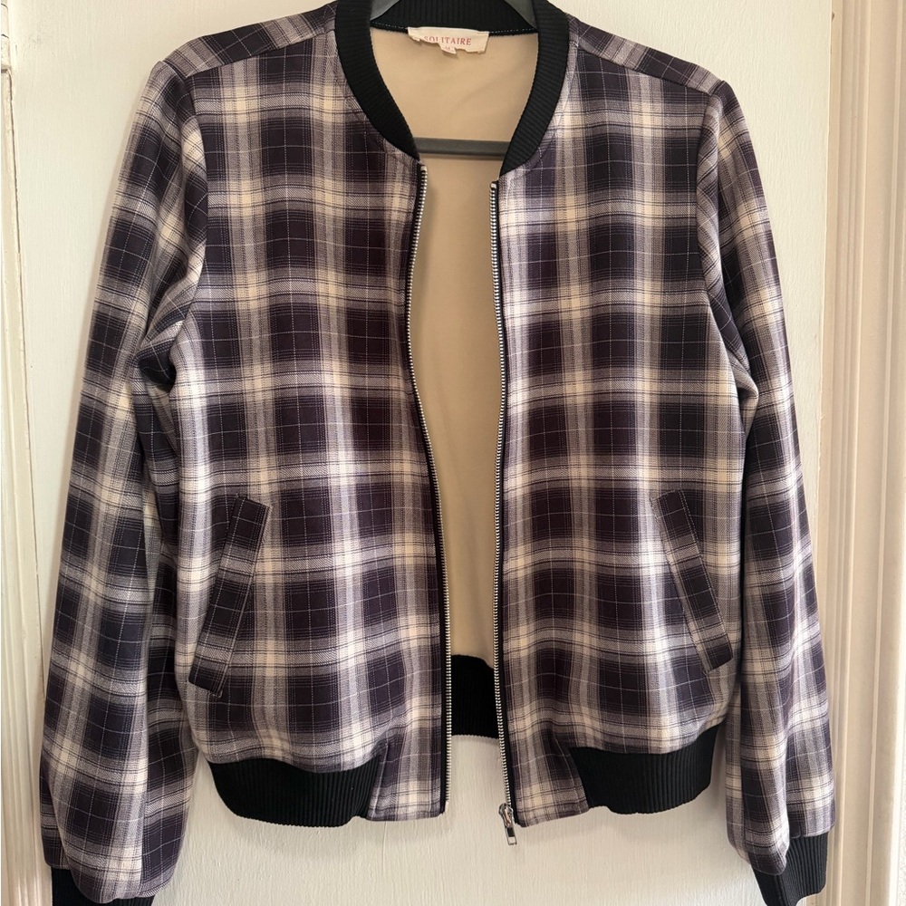 Solitaire Anthropologie Women’s Plaid Bomber Jacket Size Medium
